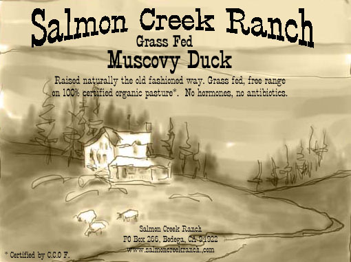 Muzcovy Duck Label Salmon Creek Ranch